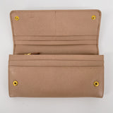 Beige Saffiano Wallet with Gold Chain