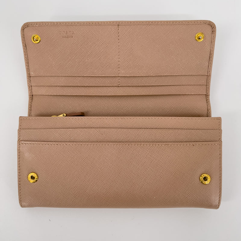 Beige Saffiano Wallet with Gold Chain
