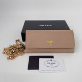 Beige Saffiano Wallet with Gold Chain
