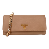 Beige Saffiano Wallet with Gold Chain