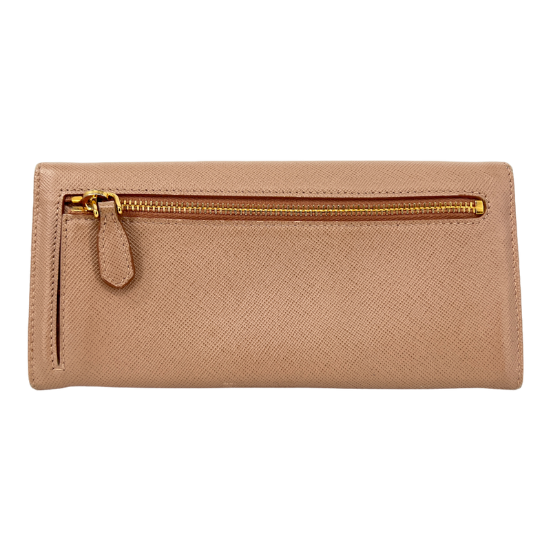 Beige Saffiano Wallet with Gold Chain