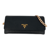 Black Saffiano Wallet with Gold Chain