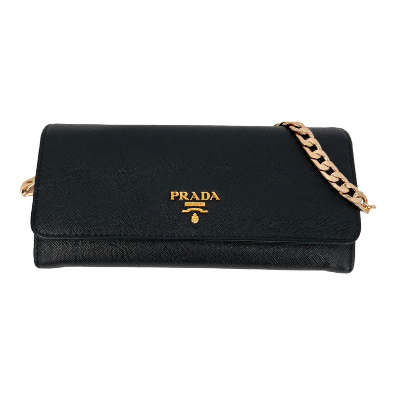 Black Saffiano Wallet with Gold Chain
