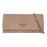 Soft Pink Daino Leather Wallet with Gold Chain