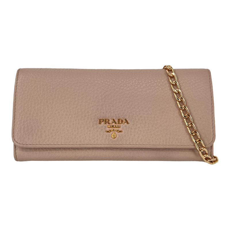 Soft Pink Daino Leather Wallet with Gold Chain