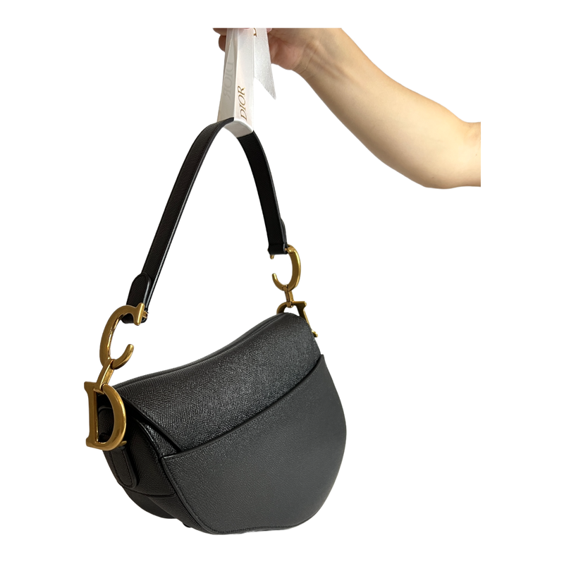 Black Grained Calfskin Saddle Bag