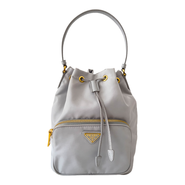 Prada duet leather bucket bag clearance