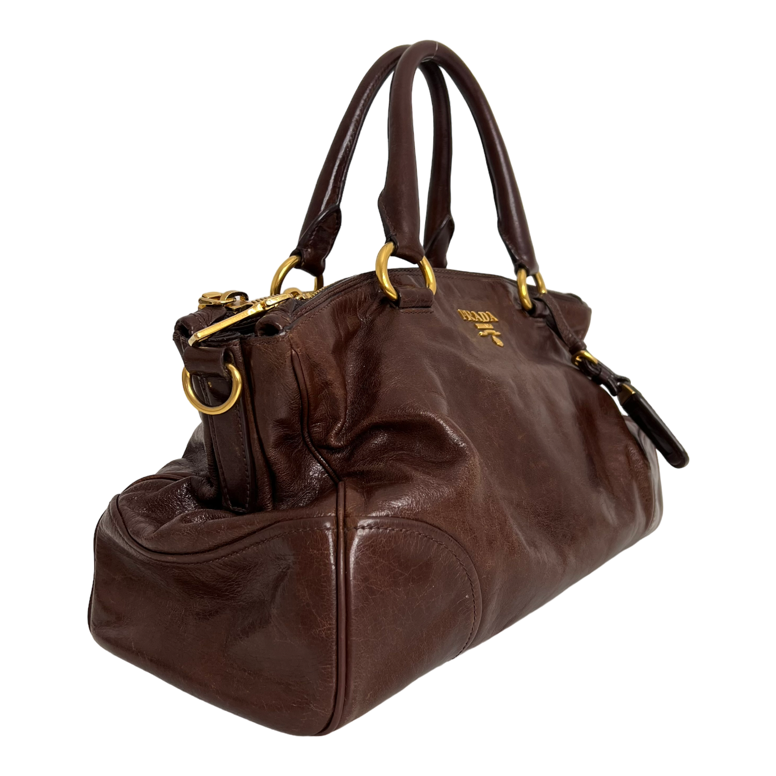 Brown Vitello Shine Handbag