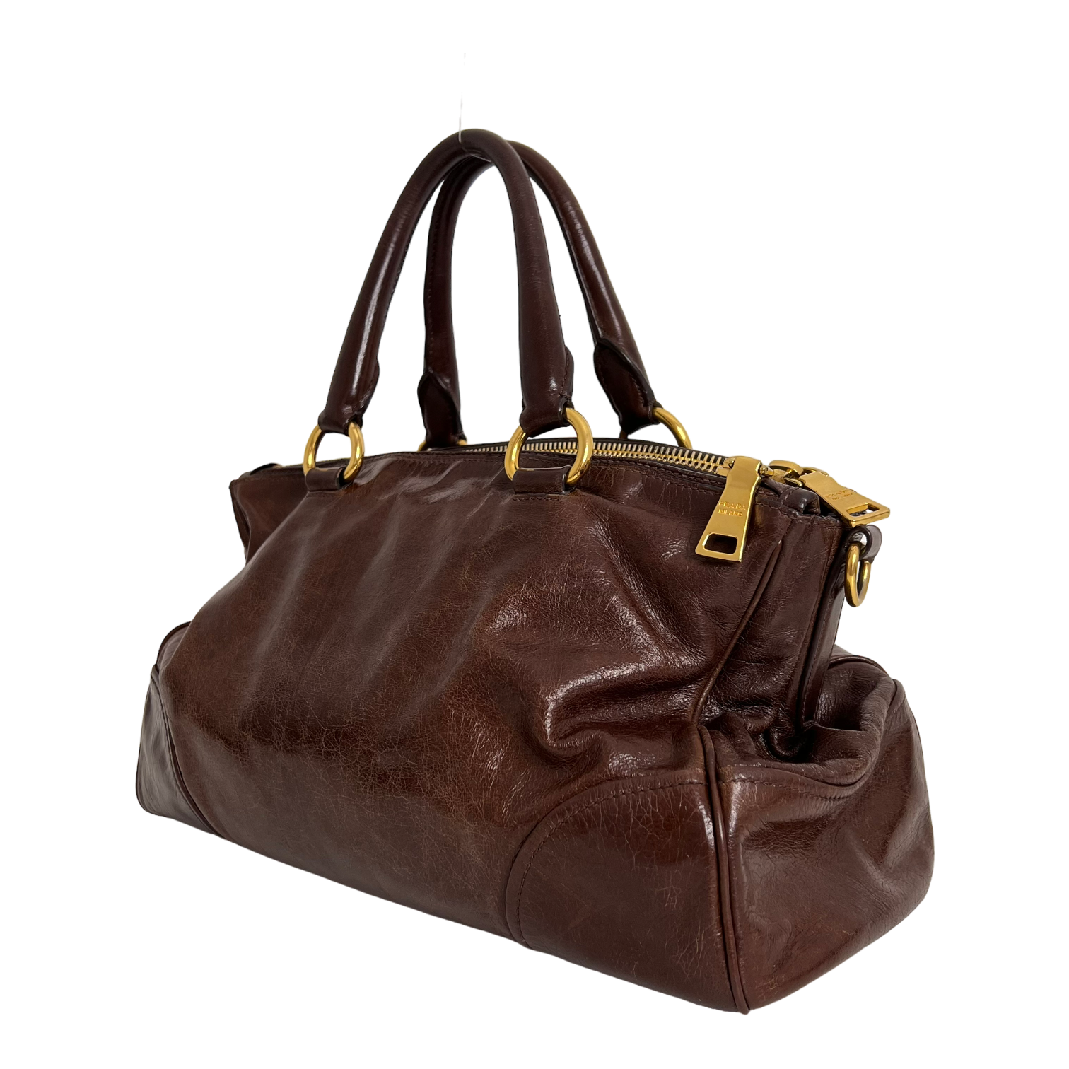 Brown Vitello Shine Handbag