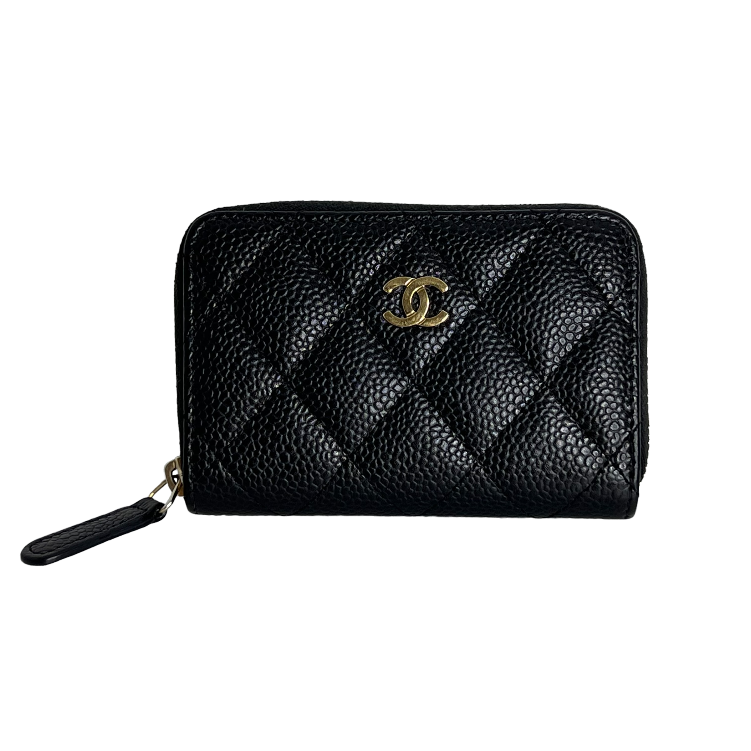 Caviar Leather Card & Coin Zipper Wallet