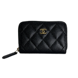 Caviar Leather Card & Coin Zipper Wallet