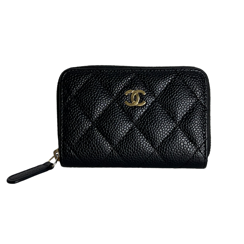 Caviar Leather Card & Coin Zipper Wallet