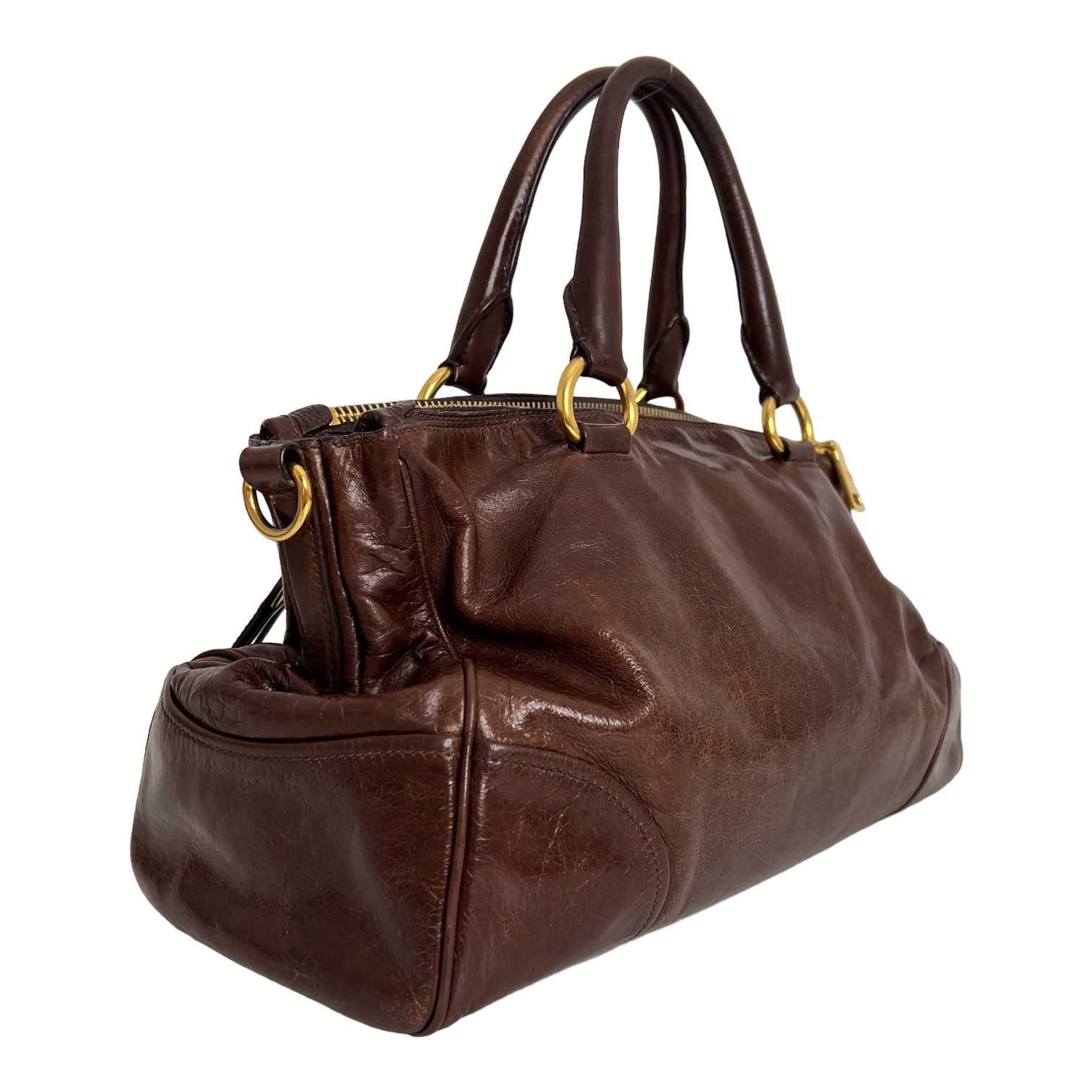 Brown Vitello Shine Handbag