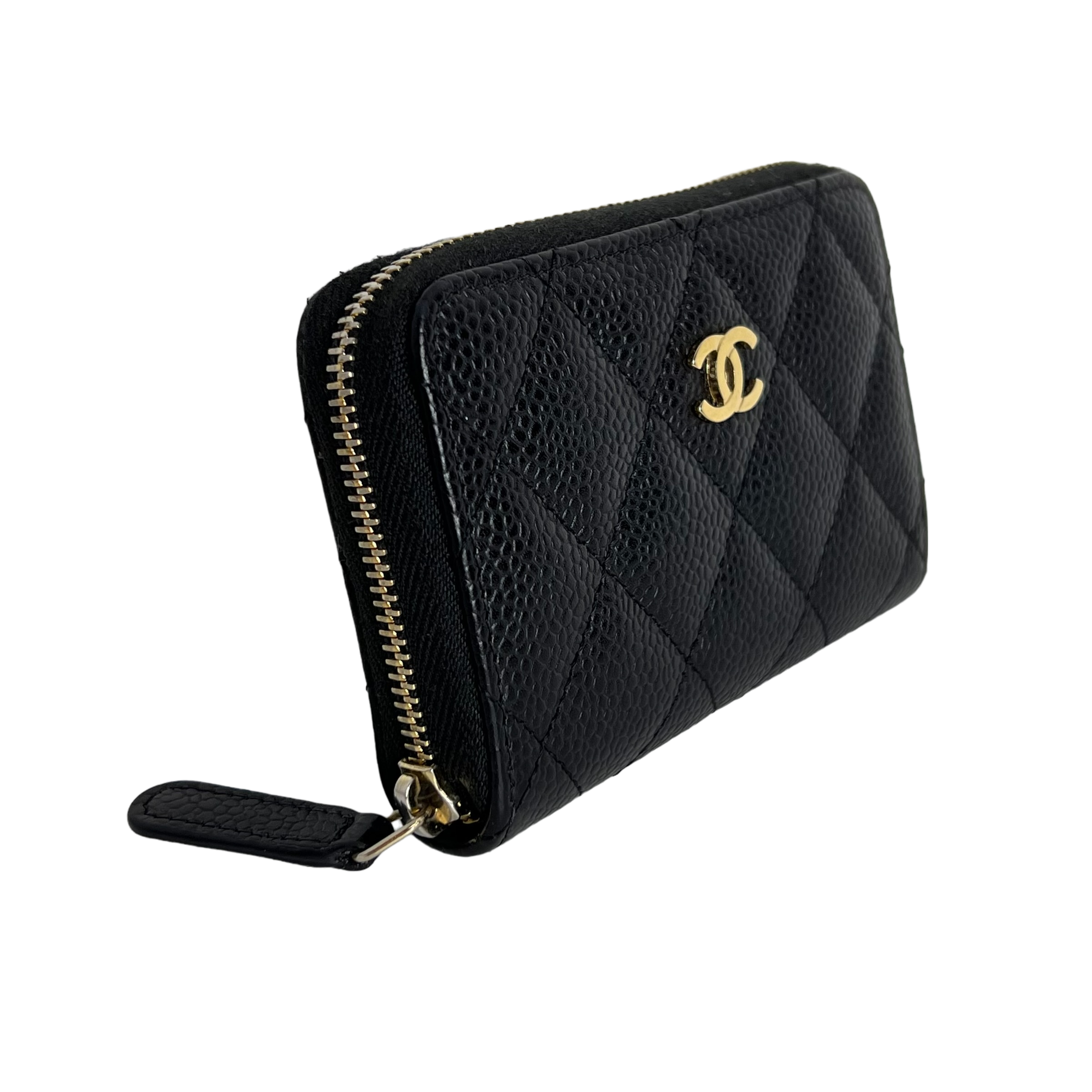 Caviar Leather Card & Coin Zipper Wallet