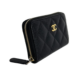 Caviar Leather Card & Coin Zipper Wallet