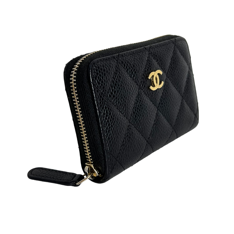 Caviar Leather Card & Coin Zipper Wallet