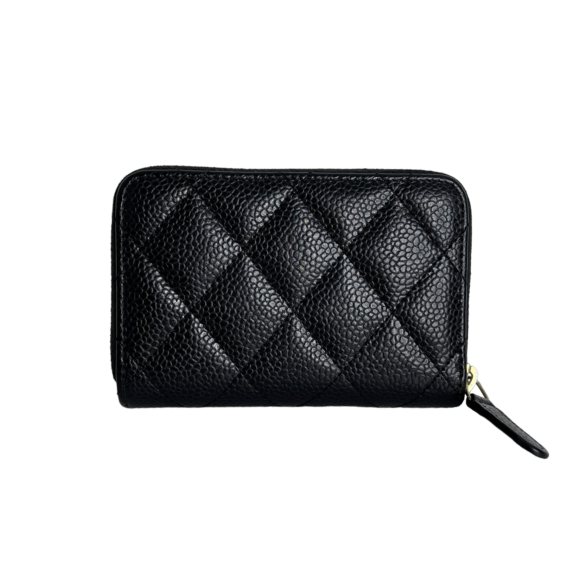 Caviar Leather Card & Coin Zipper Wallet