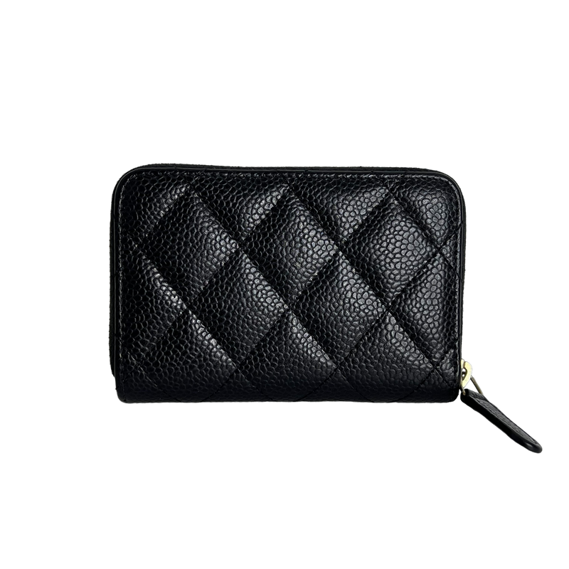 Caviar Leather Card & Coin Zipper Wallet