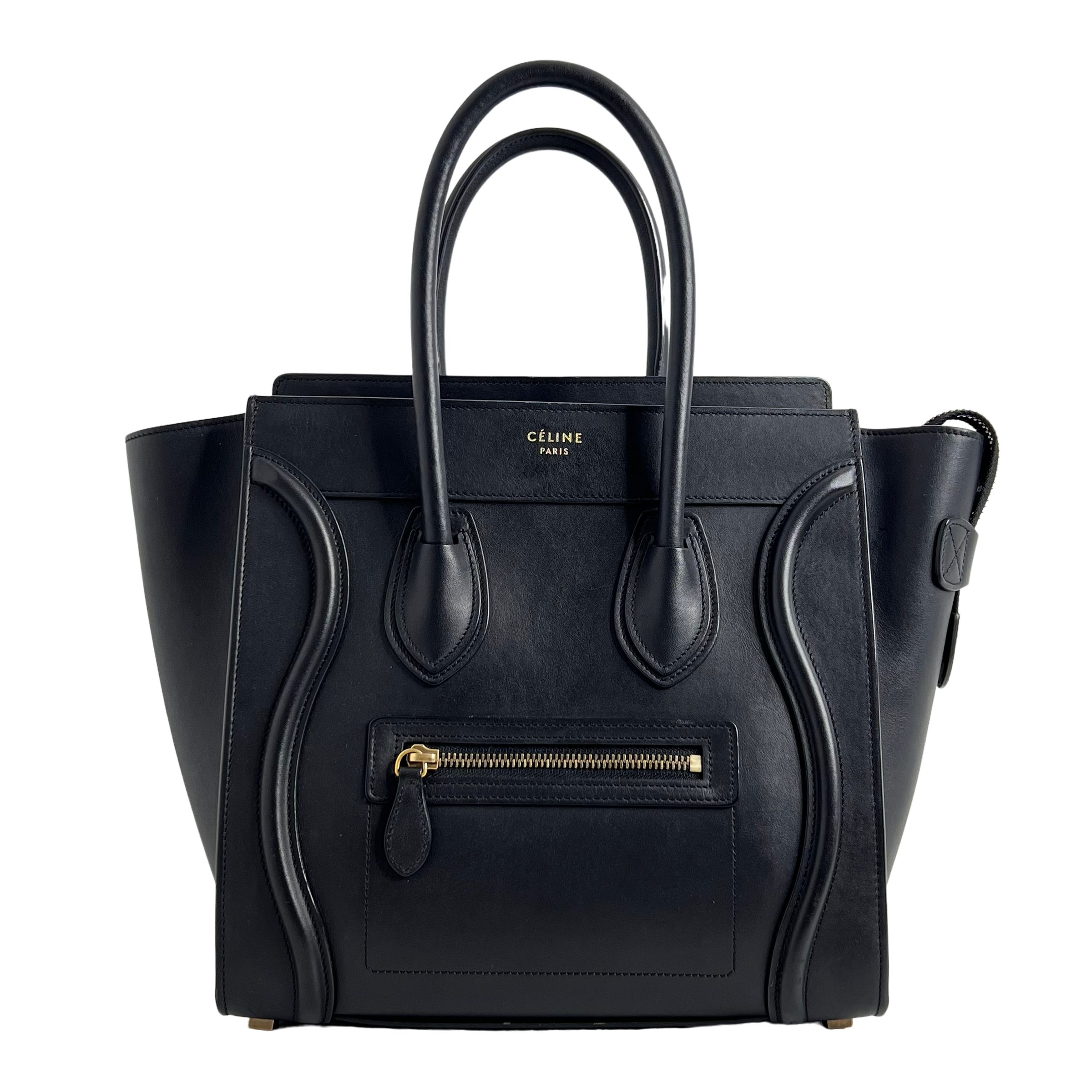 Black Micro Luggage Tote in Smooth Calfskin