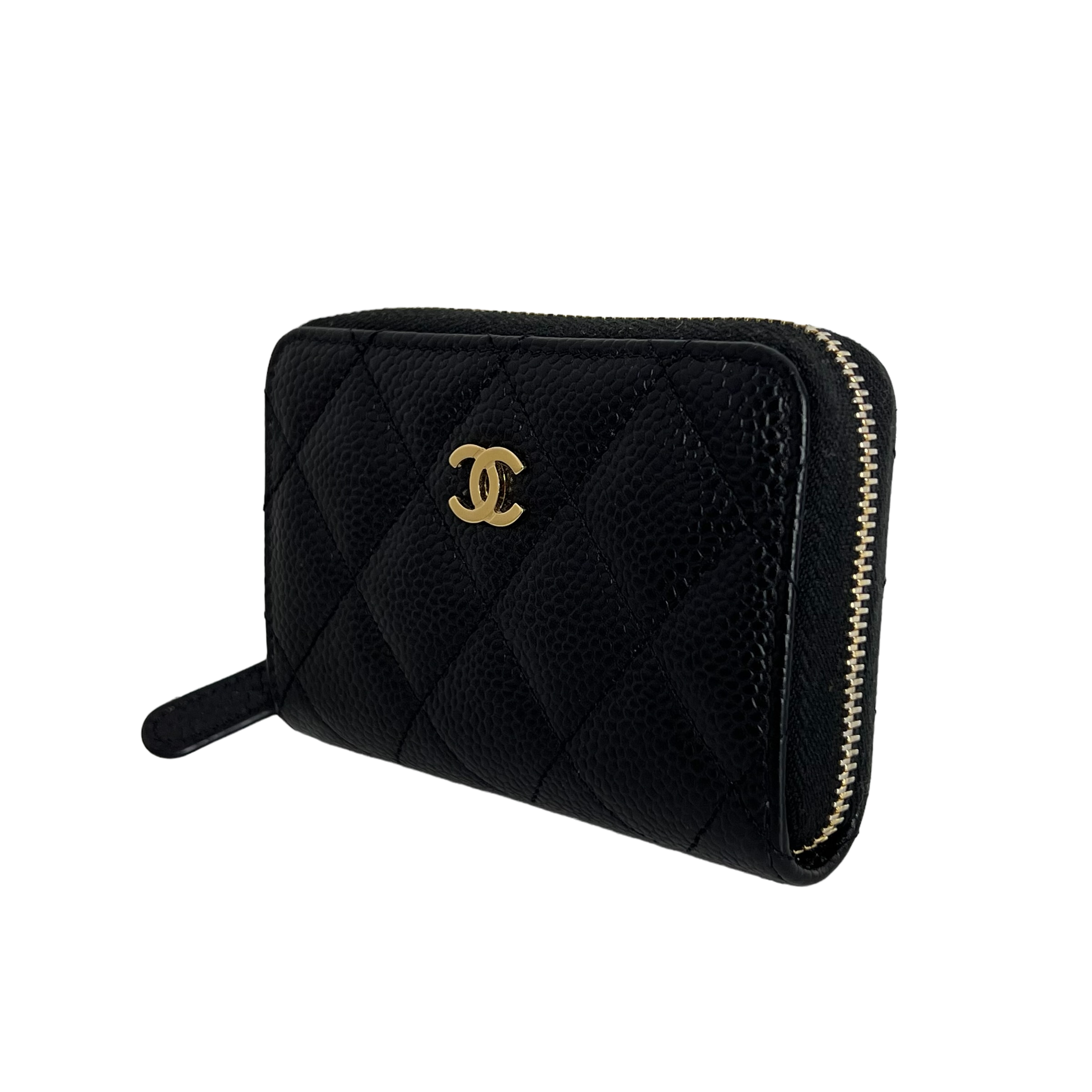 Caviar Leather Card & Coin Zipper Wallet