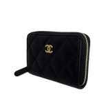 Caviar Leather Card & Coin Zipper Wallet
