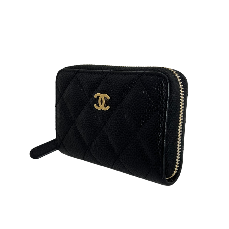 Caviar Leather Card & Coin Zipper Wallet