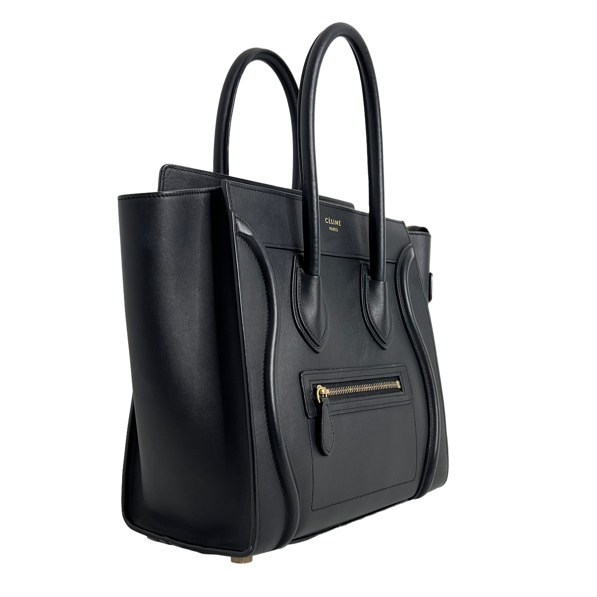 Black Micro Luggage Tote in Smooth Calfskin