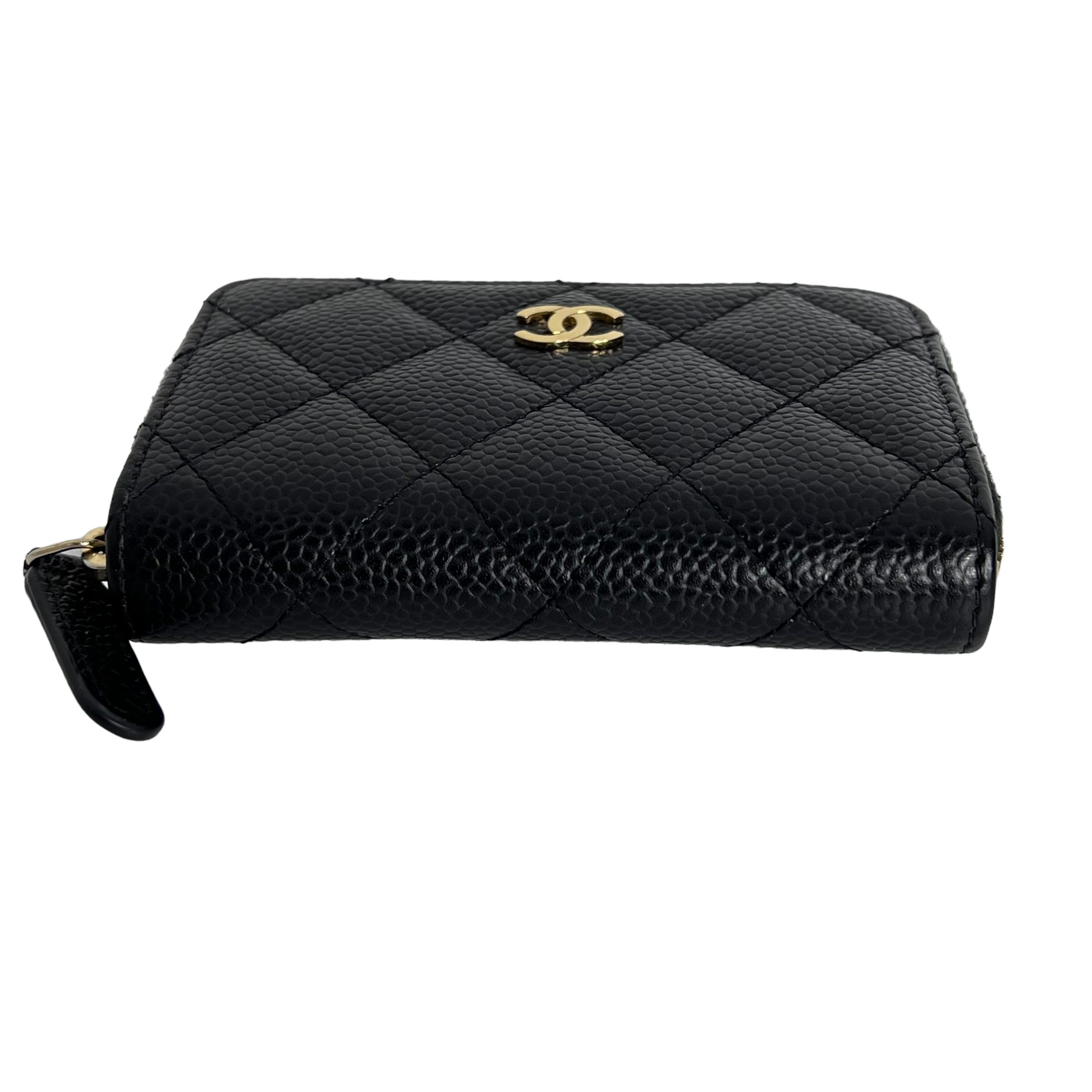 Caviar Leather Card & Coin Zipper Wallet