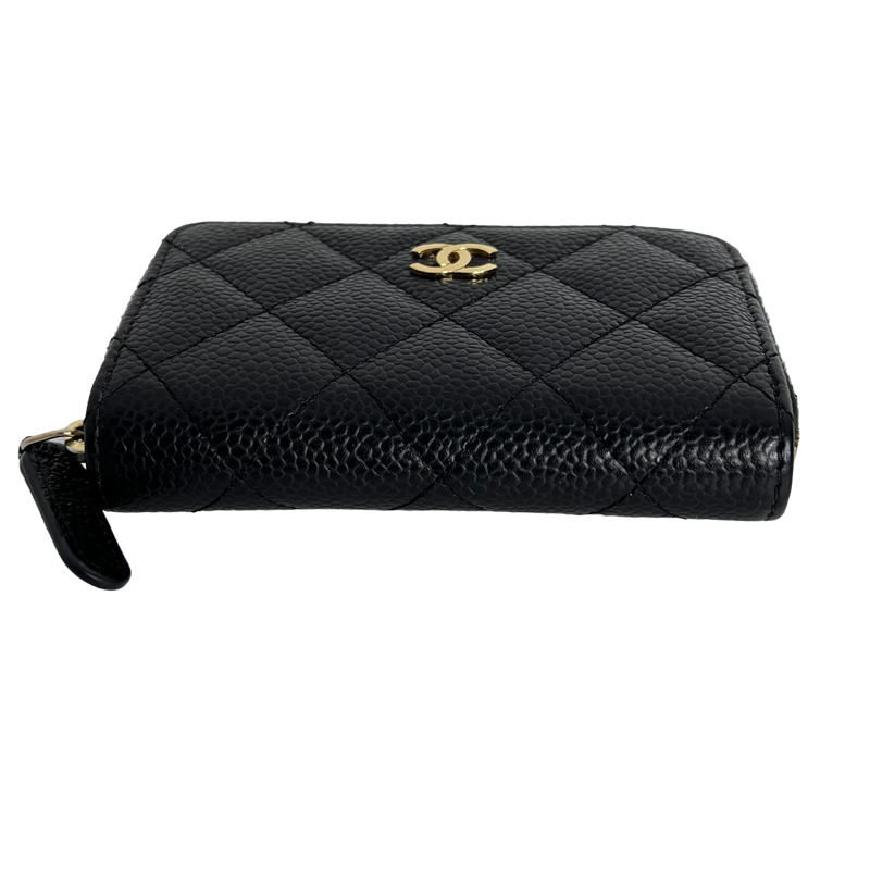 Caviar Leather Card & Coin Zipper Wallet
