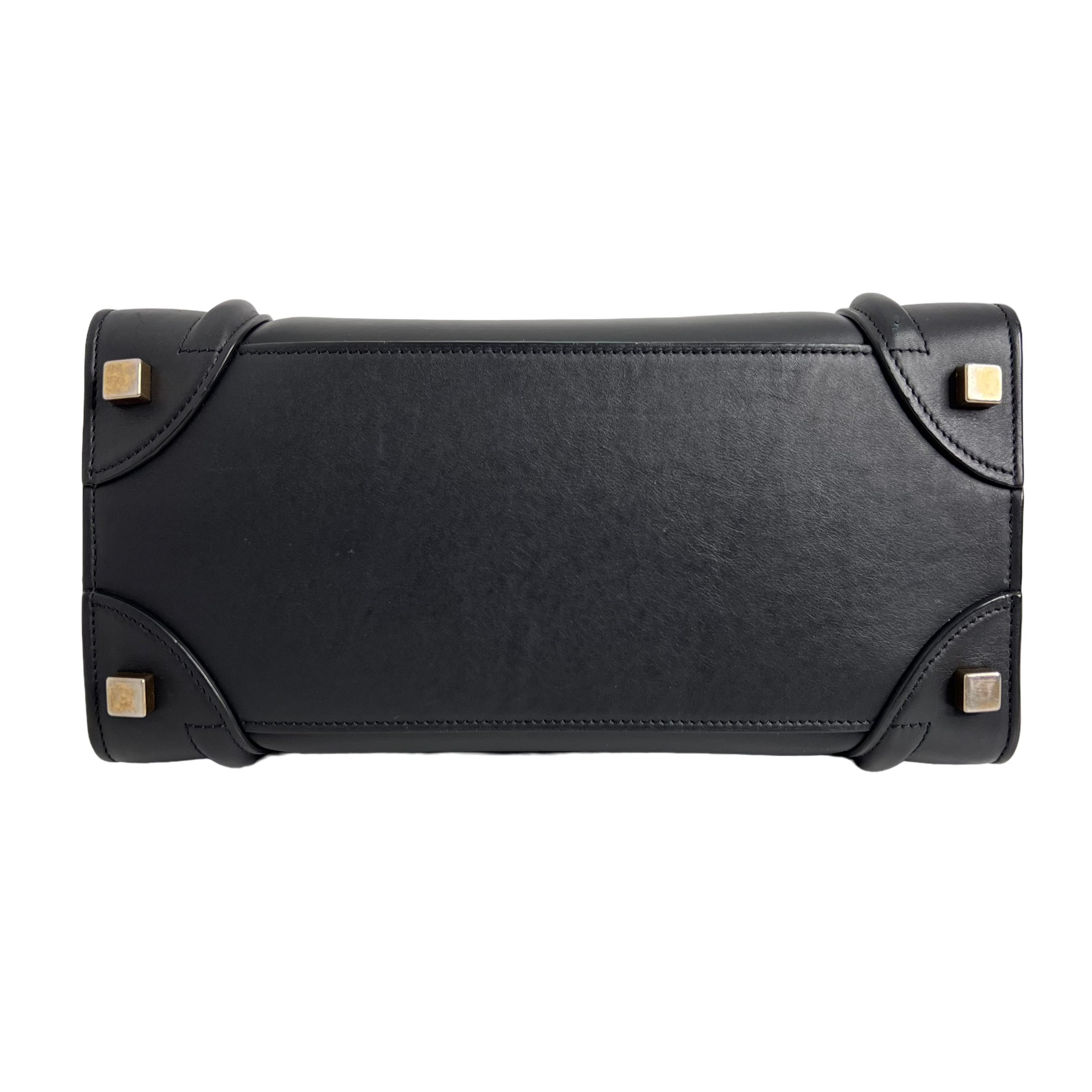 Black Micro Luggage Tote in Smooth Calfskin