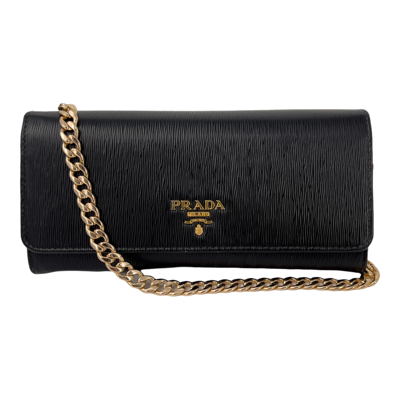 Black Saffiano Leather with Gold Chain