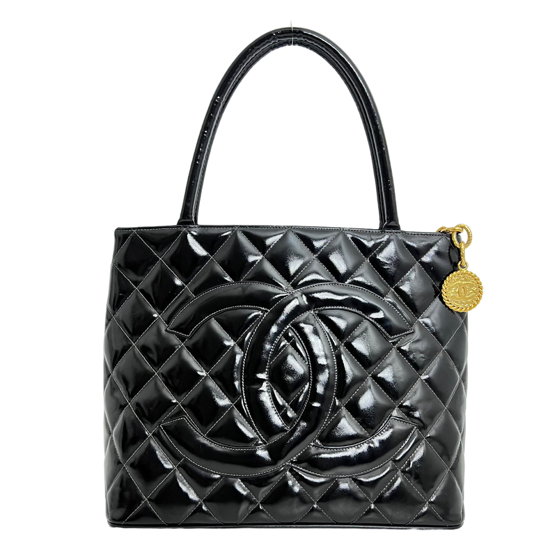 Black Patent Medallion Tote