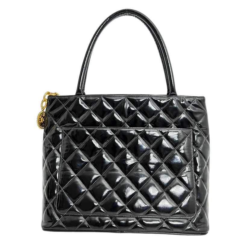 Black Patent Medallion Tote