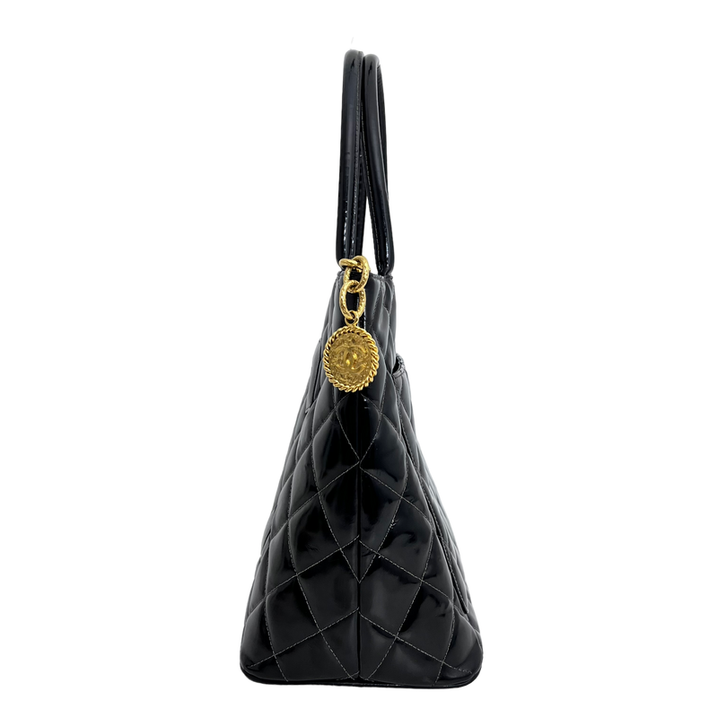 Black Patent Medallion Tote