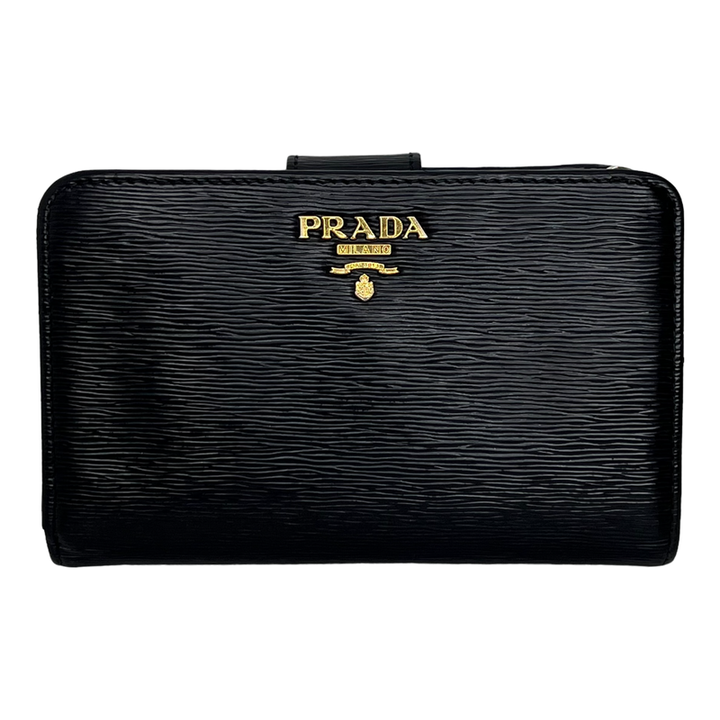 Small Black Vitello Move Leather Wallet