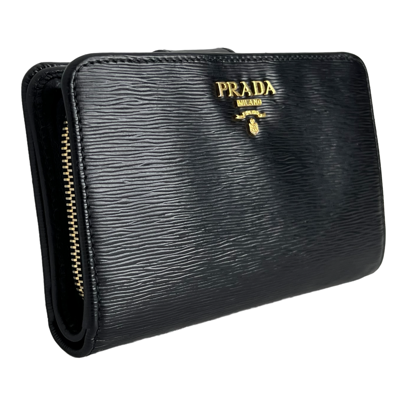 Small Black Vitello Move Leather Wallet