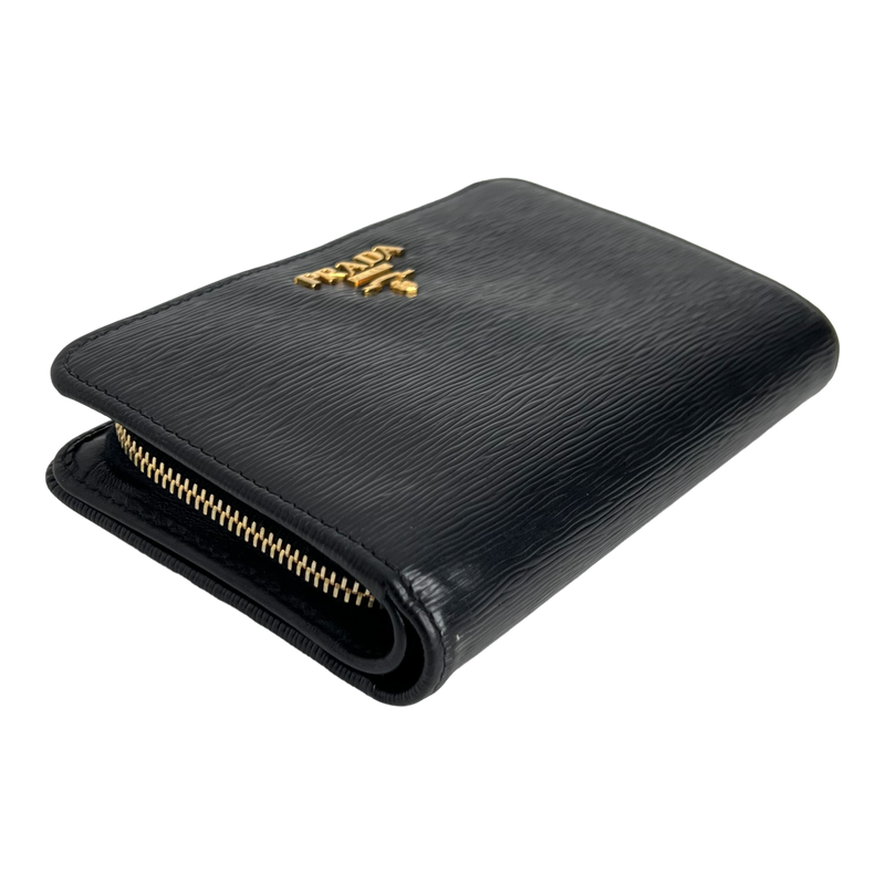 Small Black Vitello Move Leather Wallet