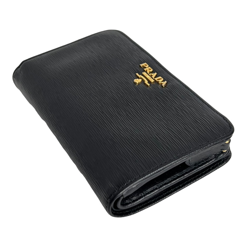 Small Black Vitello Move Leather Wallet
