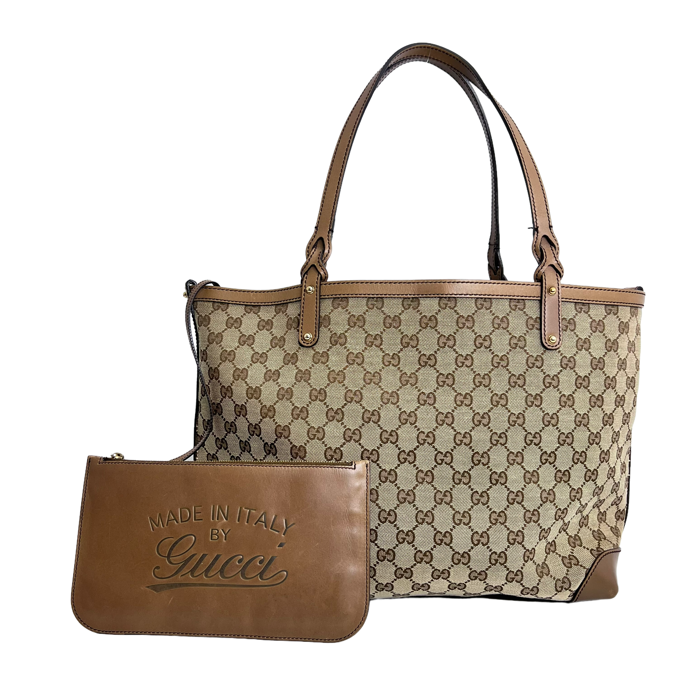 GG Brown Leather Tote w/ Pouch