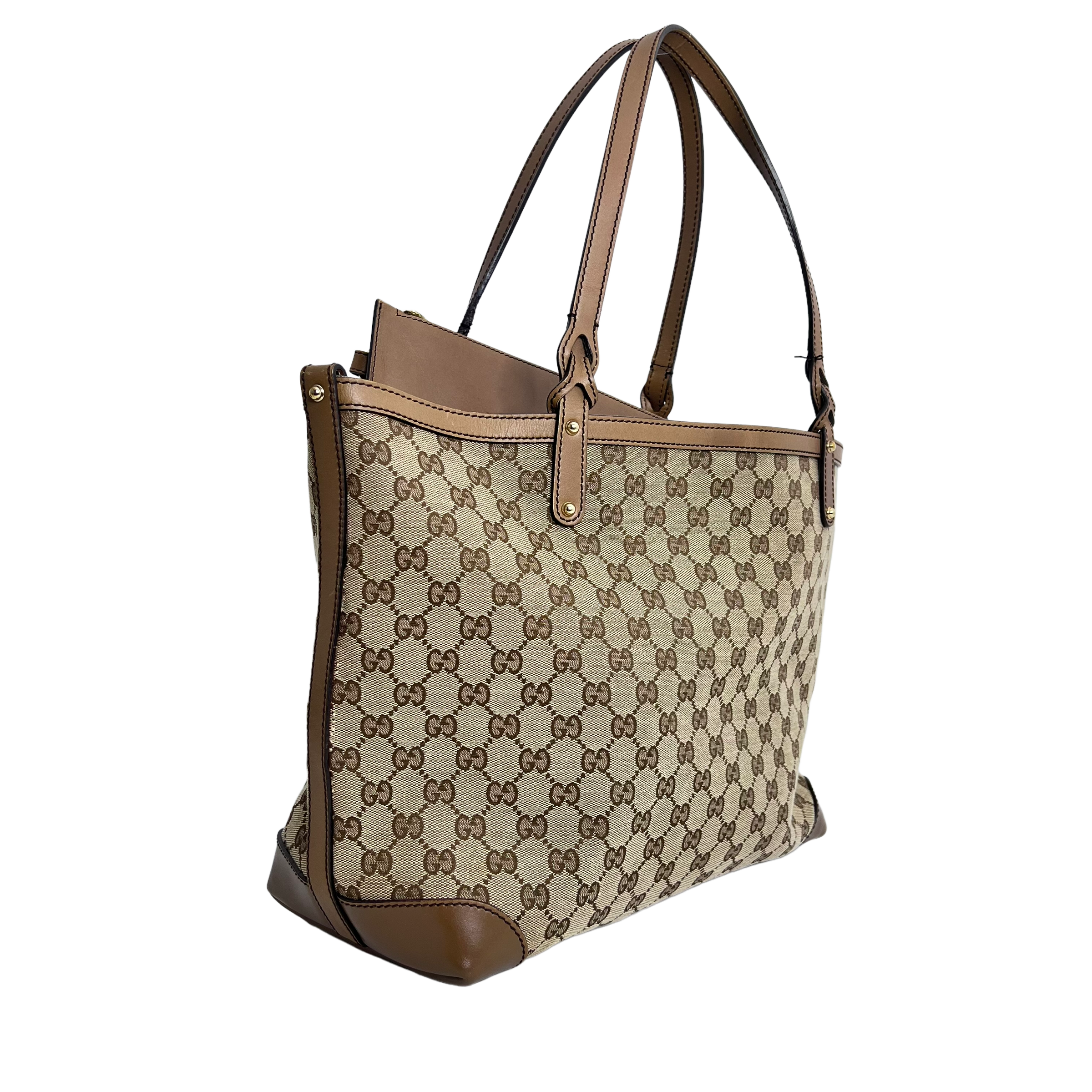 GG Brown Leather Tote w/ Pouch