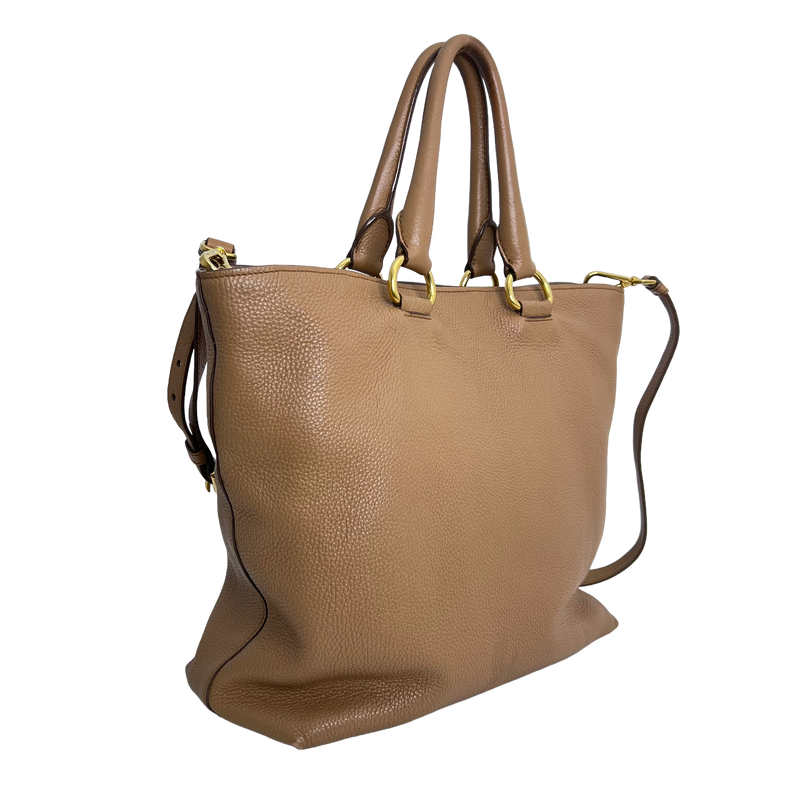 Caramel Vitello Daino Leather Tote