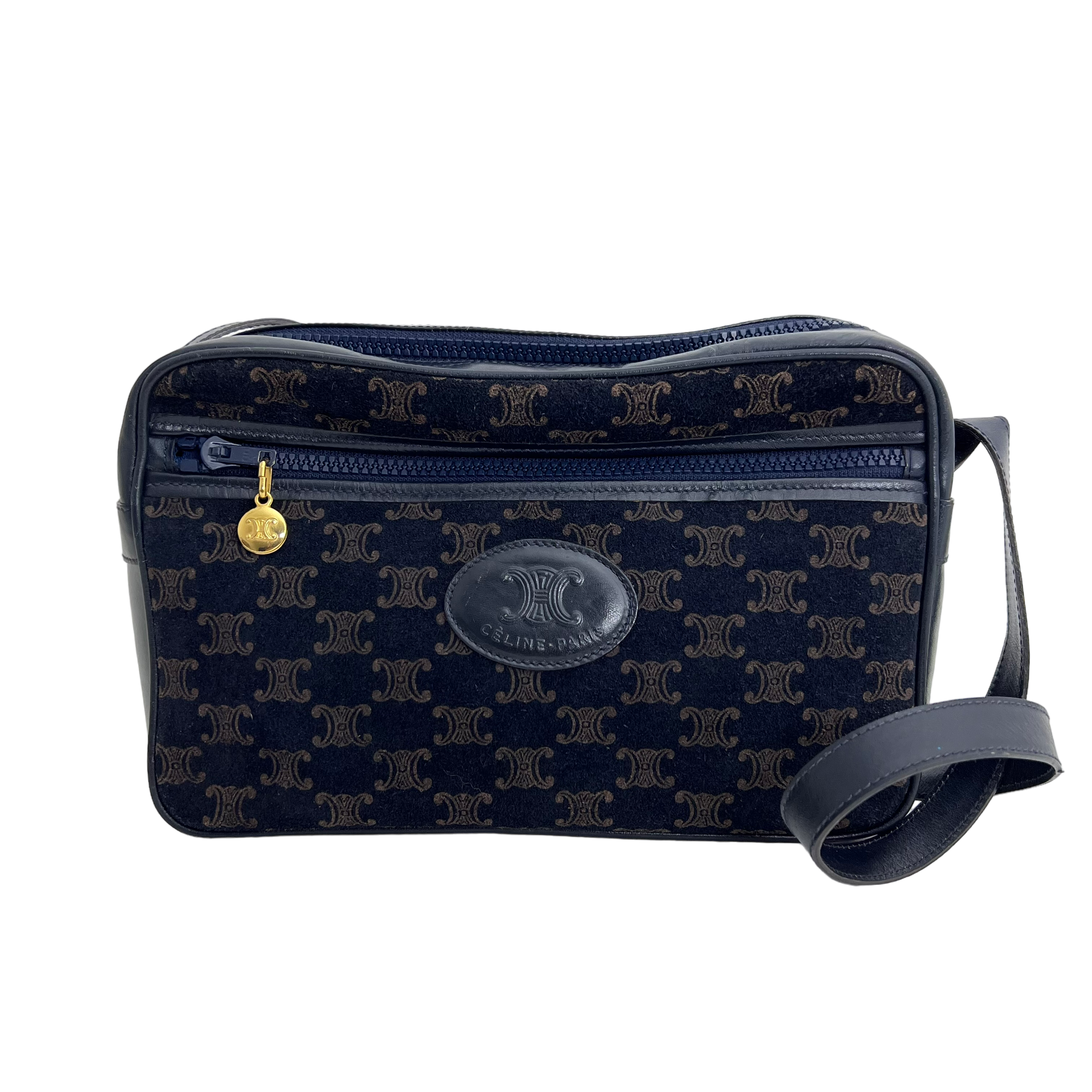 Navy Velvet Macadam Shoulder Bag