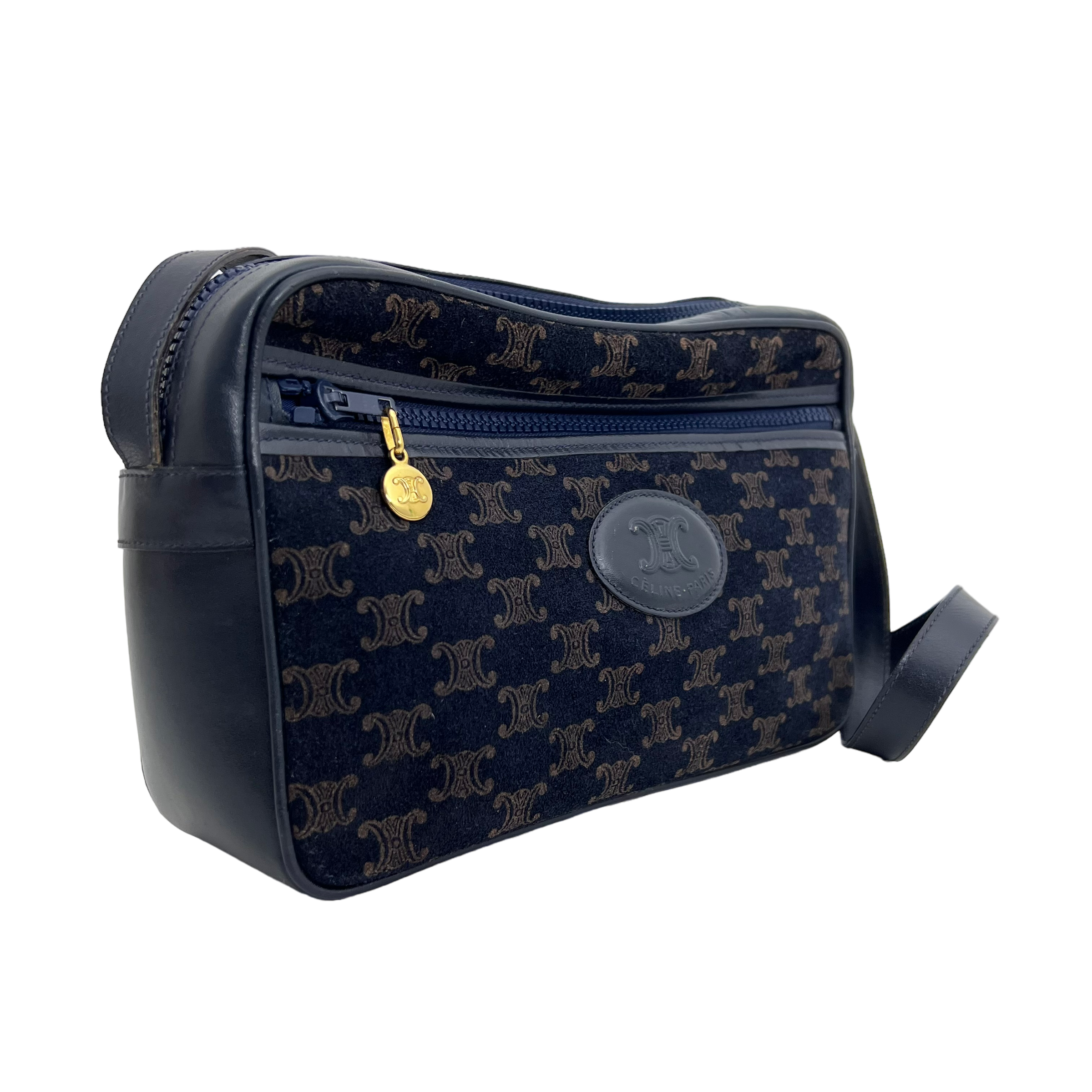 Navy Velvet Macadam Shoulder Bag