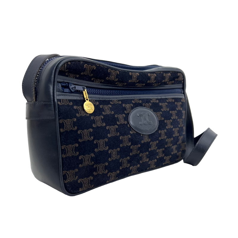 Navy Velvet Macadam Shoulder Bag