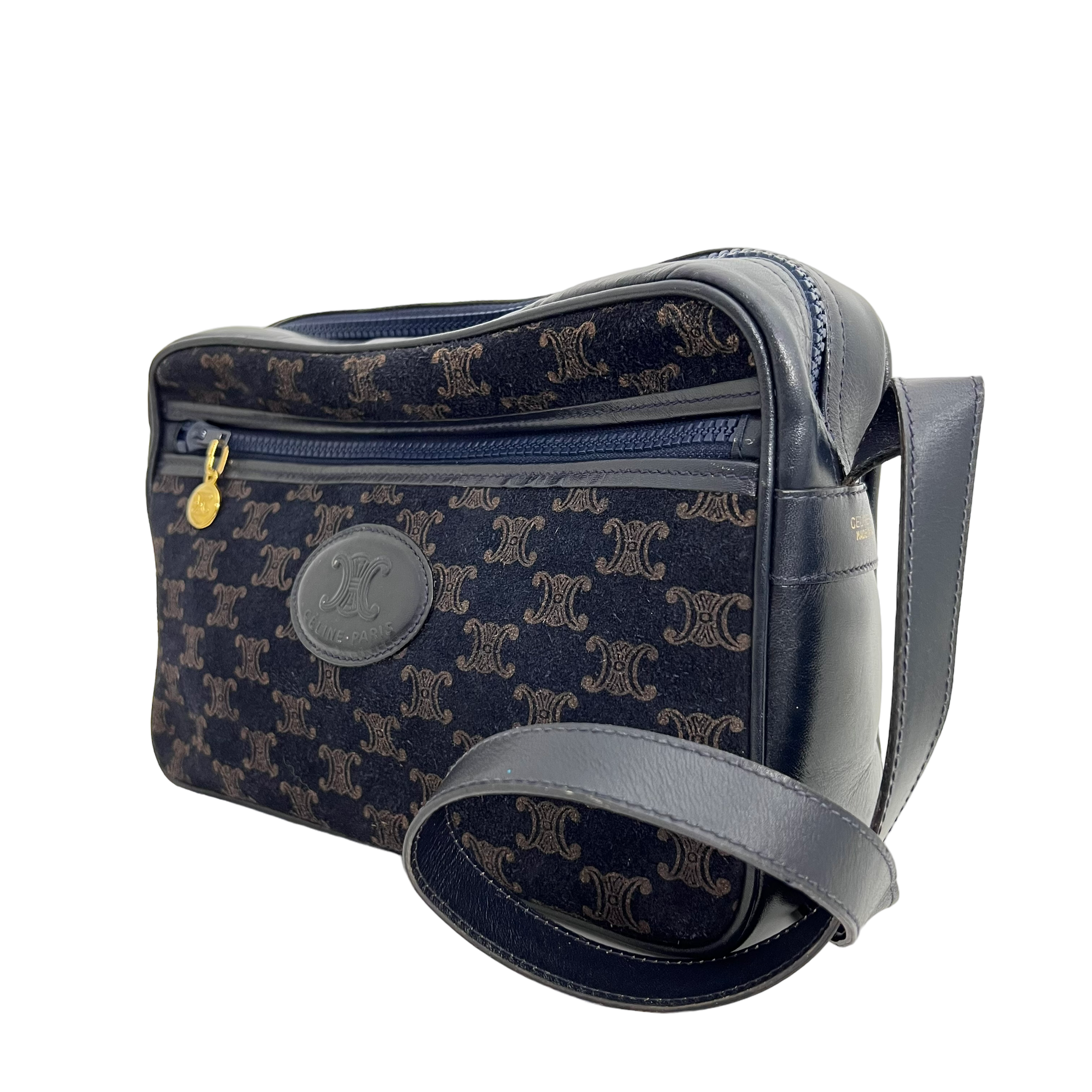 Navy Velvet Macadam Shoulder Bag