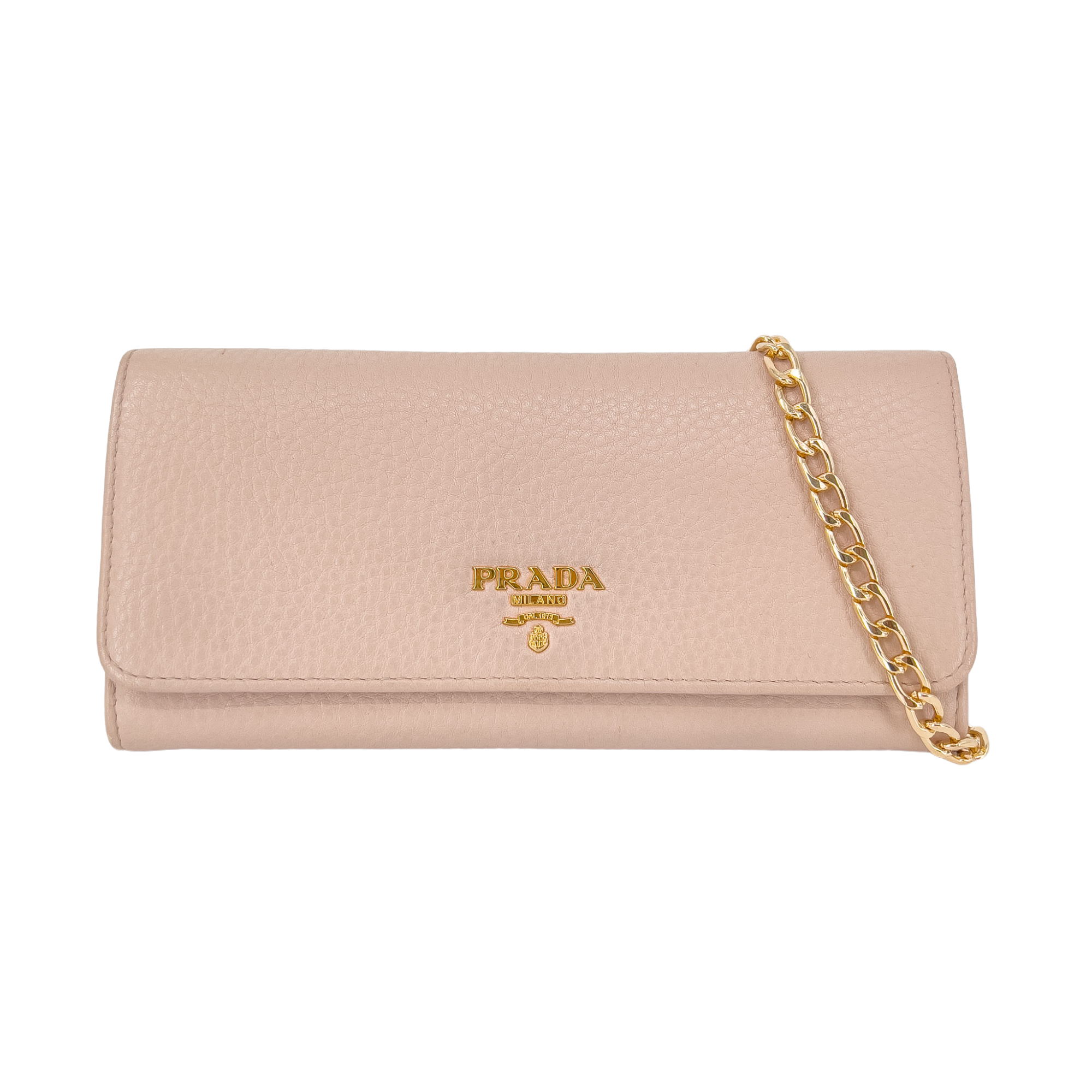 Soft Pink Daino Leather Wallet with Gold Chain