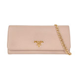Soft Pink Daino Leather Wallet with Gold Chain