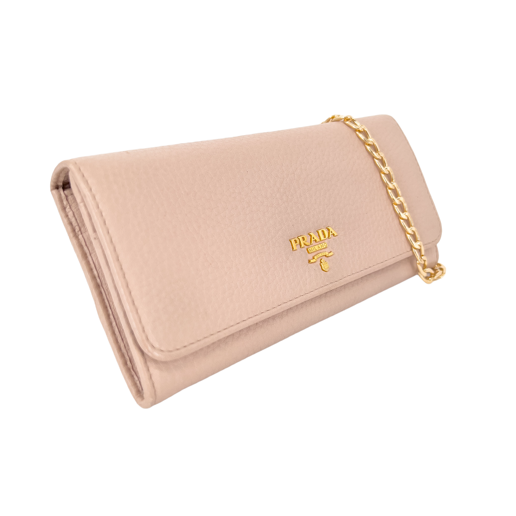 Soft Pink Daino Leather Wallet with Gold Chain