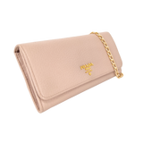Soft Pink Daino Leather Wallet with Gold Chain