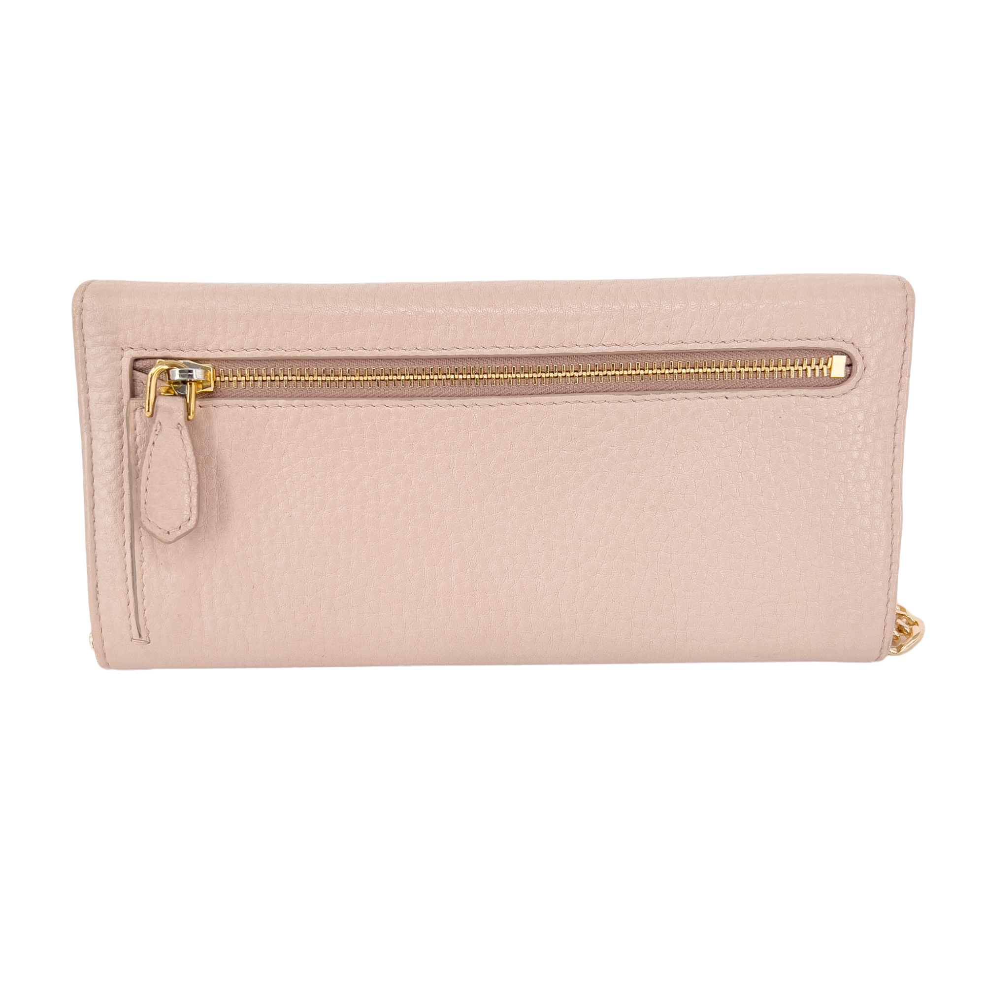 Soft Pink Daino Leather Wallet with Gold Chain